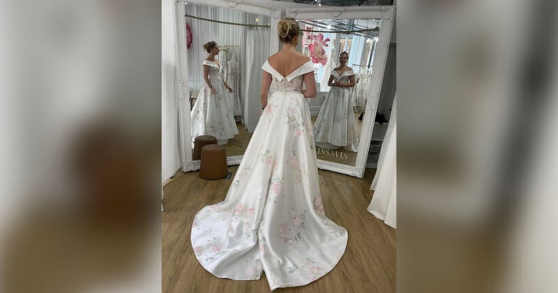 iPhone glitch wedding dress photo